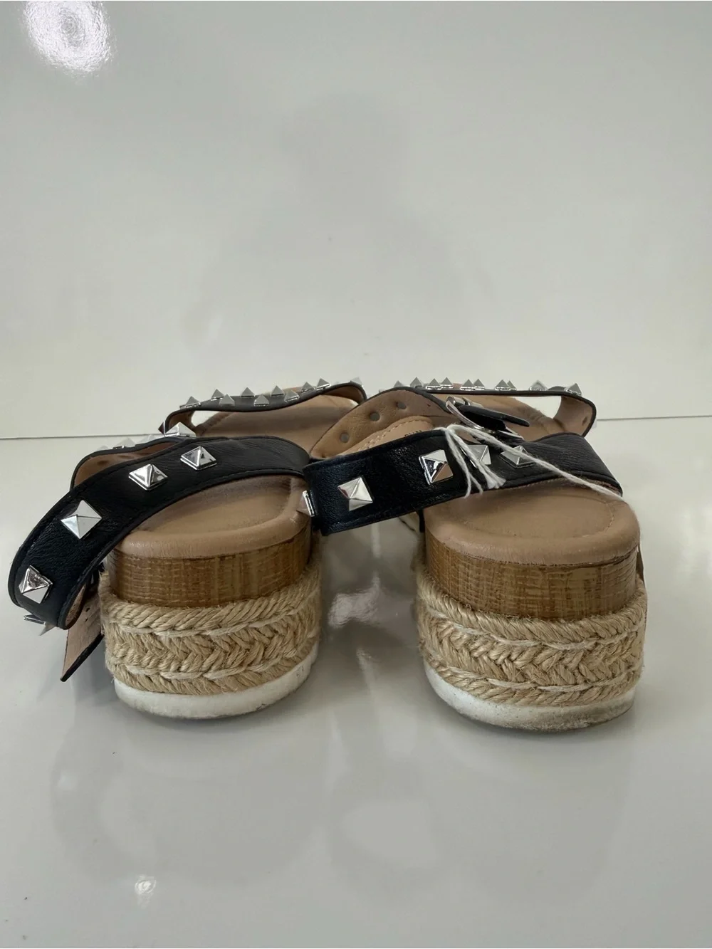 Cushionaire Melissa Women’s Black Studded Espadrille Platform Sandals. Size: 8.5